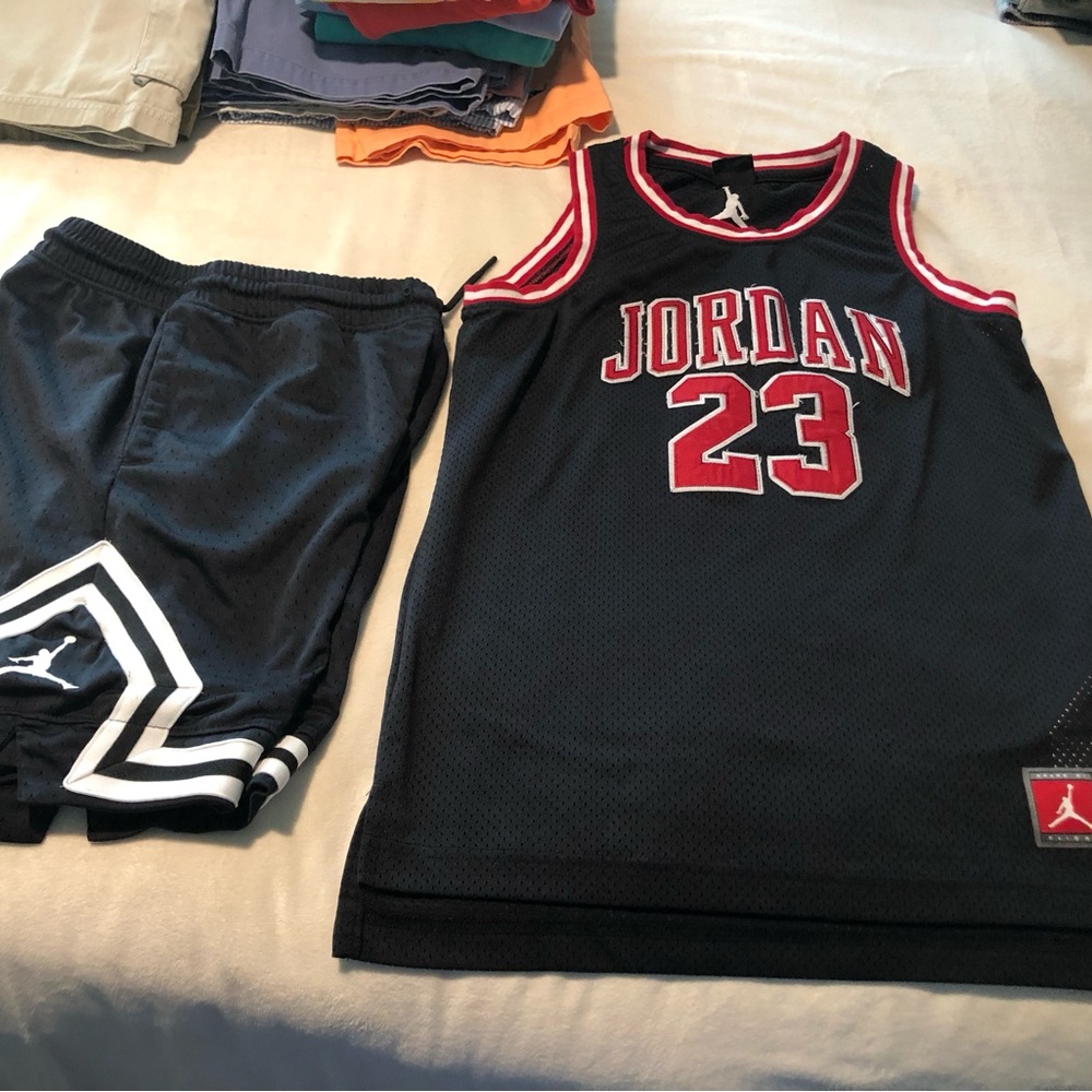 Jordan Black and Red 23 Patch Mesh Jersey